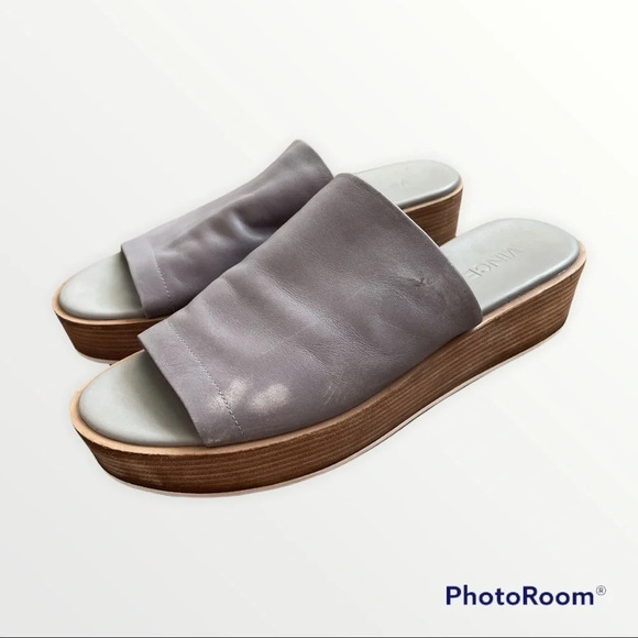 VINCE Leather Platform Slides Sandals 9.5 SASKIA PLATFORM SLIDE SANDALS, TRUFFLE - Picture 5 of 14